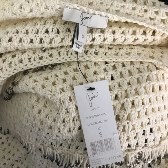 NWT Joie Natural Ivory Crochet Sequin Top Small - Picture 7 of 8